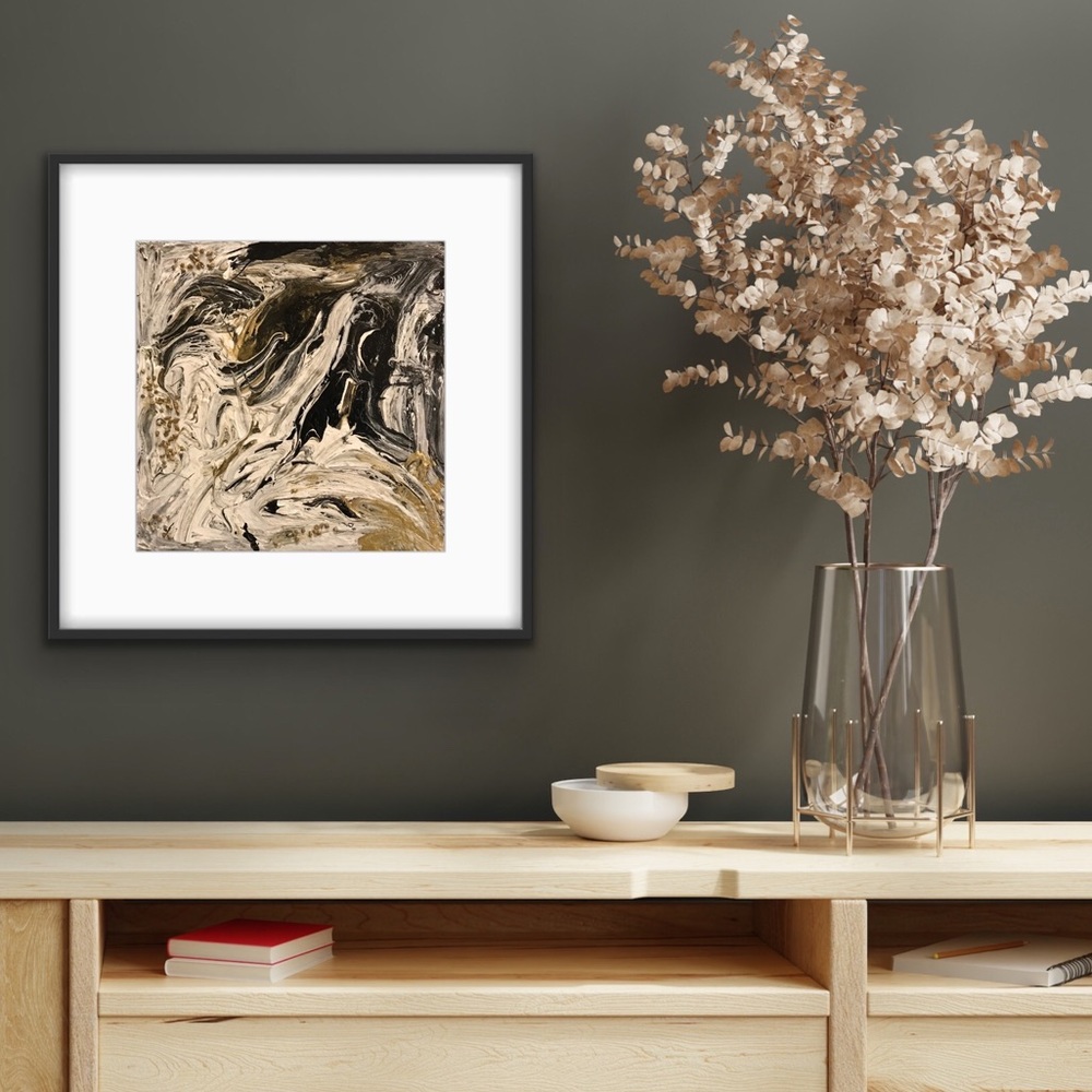Black white gold acrylic art mixed media original abstract painting
